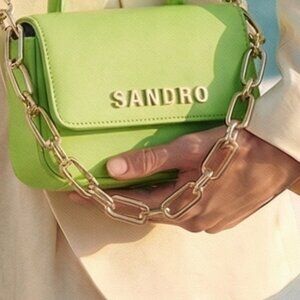 NWT $360 SANDRO totemo shoulder bag LIME GREEN with gold chain +zip coin purse